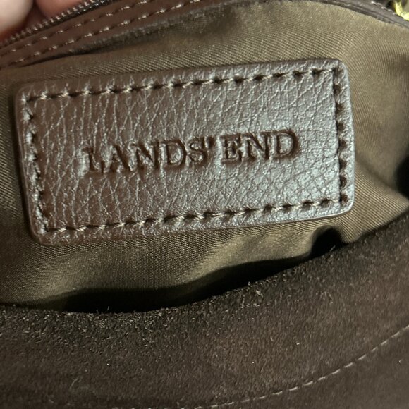 Land’s End Brown Suede Hobo Bag Leather Trim Gold Hardware Boho Slouchy Tote - Picture 5 of 8